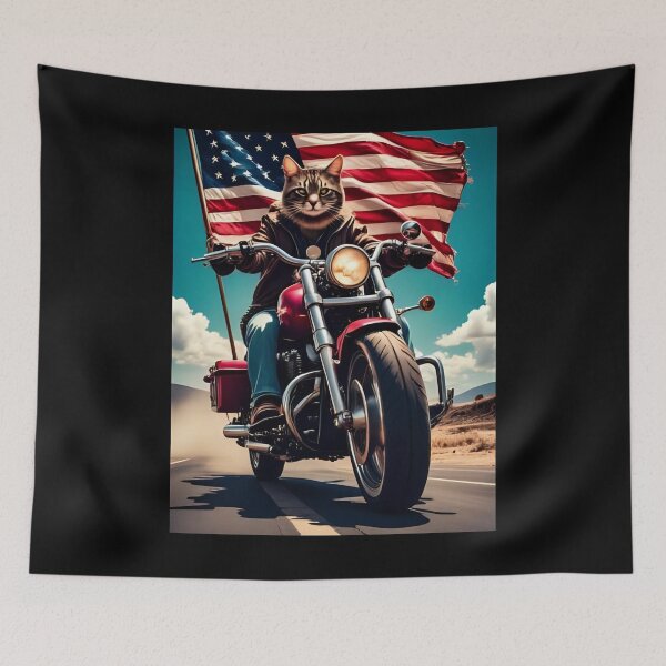 Item preview, Cat on Chopper Motorcycle – USA Flag Biker Design designed and sold by RAKO13.