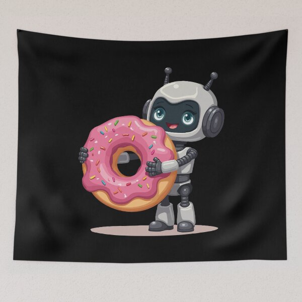 Artikelvorschau, Süßer Roboter mit Donut – Lustiges Cartoon Design entworfen und verkauft von Hans-Design.