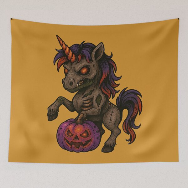 Item preview, Zombie Unicorn with Halloween Pumpkin – Creepy Cute Undead Design designed and sold by TrendTribeTP.