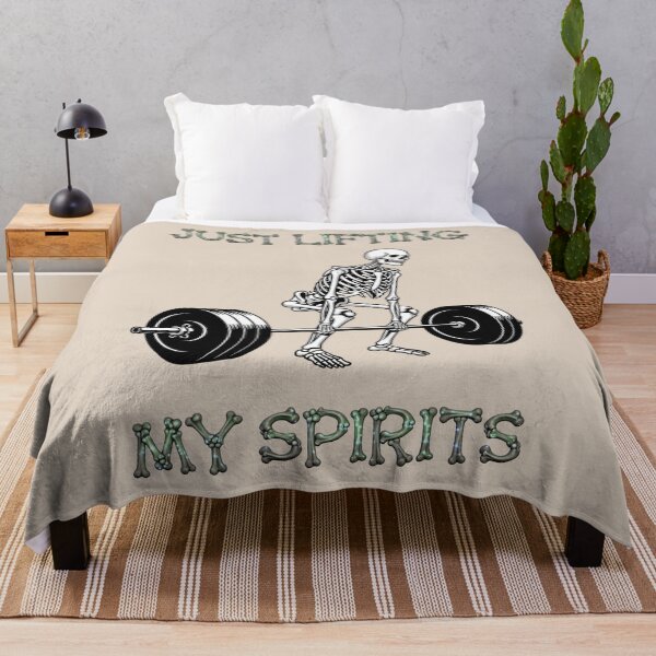 Item preview, Dead Serious Lifter: A simple and iconic design. A skeleton weightlifter is the star, with the powerful words "Lifting My Spirits" written below in a strong font. designed and sold by Grang Art Artistic Designs.