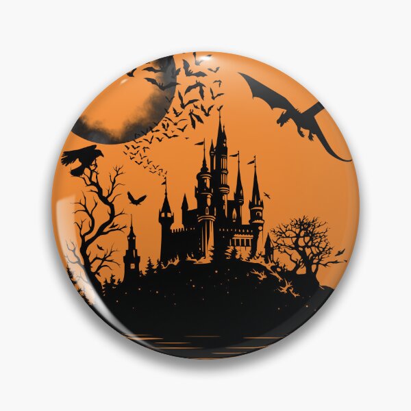 Item preview, a terrifying castle on a hill, a scary moon, a dragon and a swarm of bats designed and sold by DżodżoJoy.