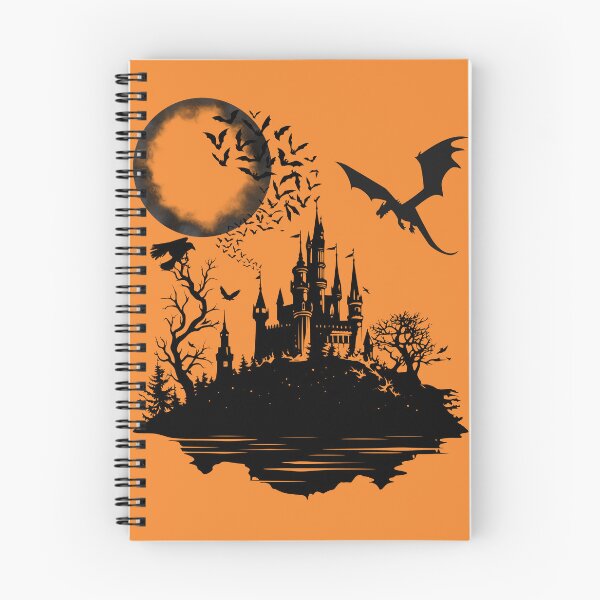 Item preview, a terrifying castle on a hill, a scary moon, a dragon and a swarm of bats designed and sold by DżodżoJoy.