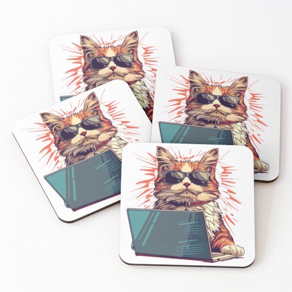 Item preview, “Cool Cat with Laptop” designed and sold by AlexLineArt.
