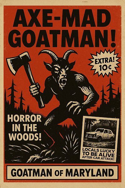 Goatman of Maryland vintage tabloid artwork