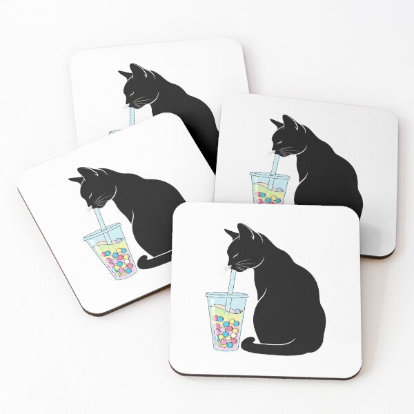 Item preview, Black Cat Silhouette Drinking Boba designed and sold by Apex Designs.