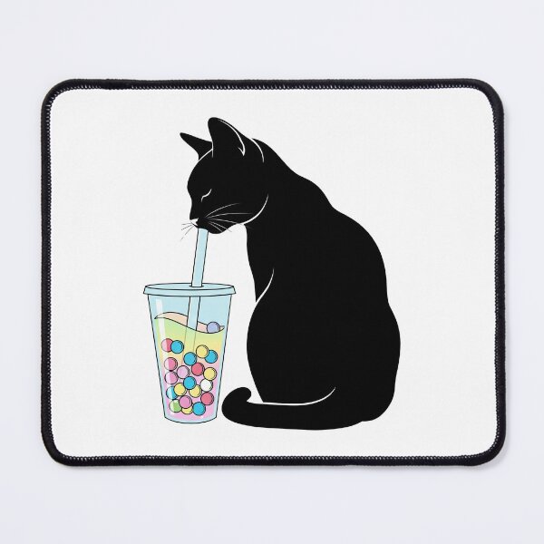 Item preview, Black Cat Silhouette Drinking Boba designed and sold by Apex Designs.