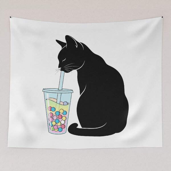 Item preview, Black Cat Silhouette Drinking Boba designed and sold by Apex Designs.