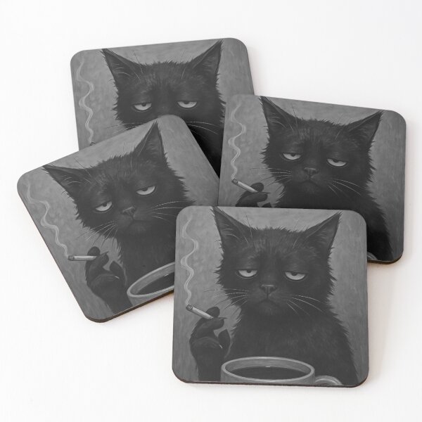 Item preview, Moody Black Cat with Coffee and Cigarette designed and sold by thesnakeater.