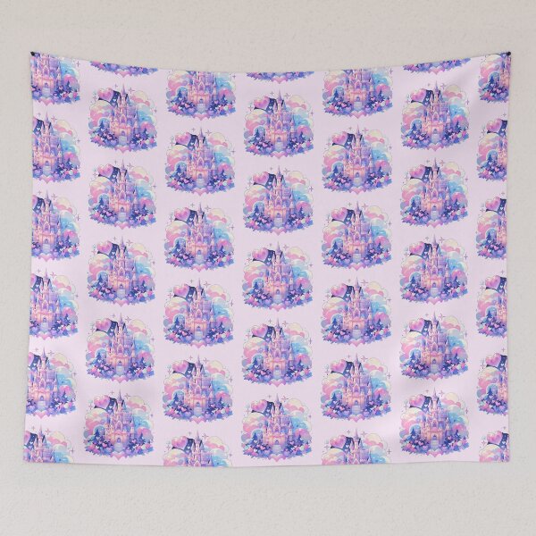 Item preview, Magical dreamy princess pink castle in the clouds designed and sold by WoollenLlama.