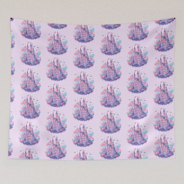 Item preview, Magical dreamy pink princess castle in the clouds designed and sold by WoollenLlama.