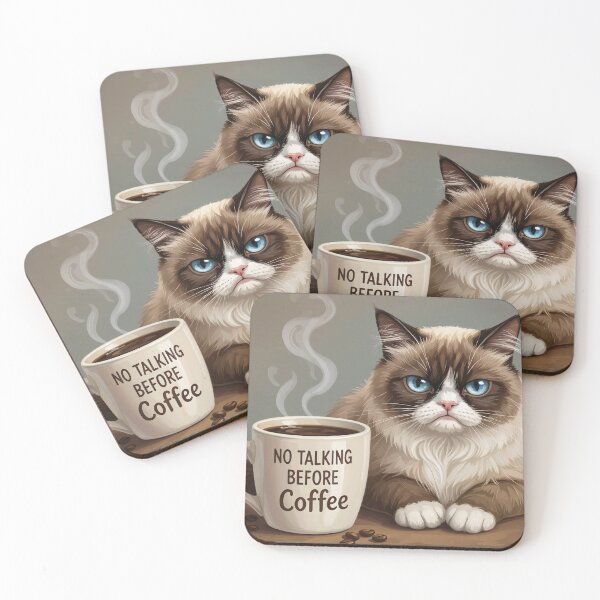Item preview, No Talking Before Coffee Unhappy Cat designed and sold by Jill Nightingale.