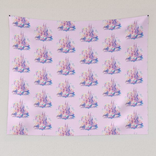 Item preview, Magical dreamy pink princess castle in the clouds designed and sold by WoollenLlama.