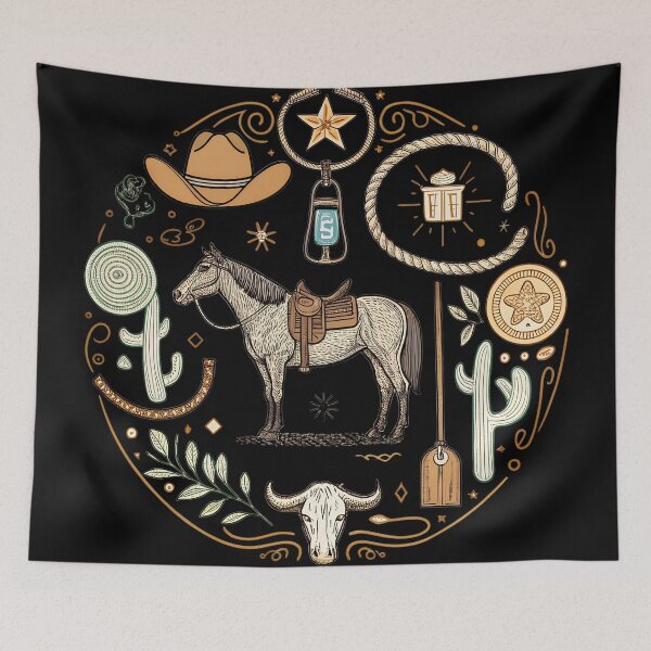 Item preview, Cutting Horse Collage – Vintage Western Rodeo Line Art Design designed and sold by VividOrganica.