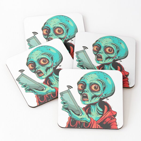 Item preview, “Confused Alien with Phone” designed and sold by AlexLineArt.