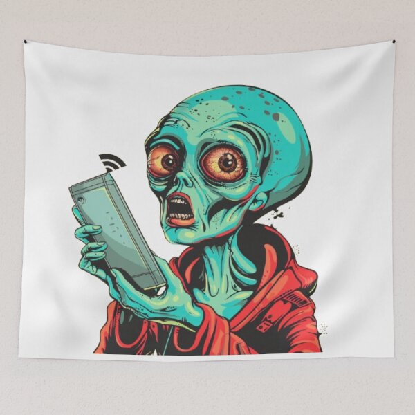 Item preview, “Confused Alien with Phone” designed and sold by AlexLineArt.