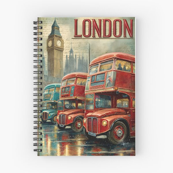 Item preview, A Vintage travel poster of Iconic London Red Buses in the Rainy Streets designed and sold by Artessie.