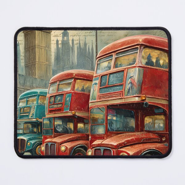 Item preview, A Vintage travel poster of Iconic London Red Buses in the Rainy Streets designed and sold by Artessie.