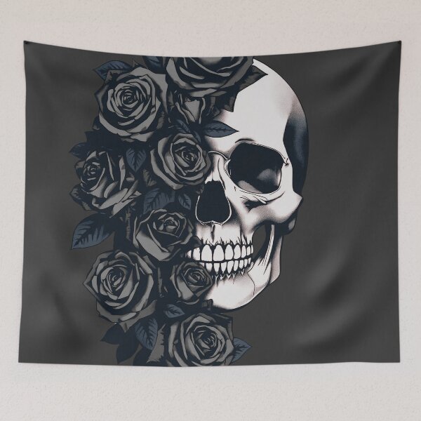 Item preview, A human skull partially obscured by a veil of roses — half face skeletal, half floral. Elegant, gothic, fashion-forward. designed and sold by Shoot-The-Moon.