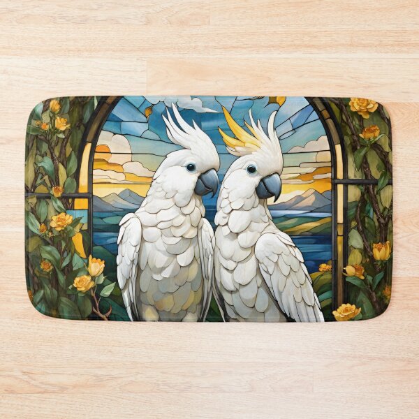 Item preview, Stained Glass White Cockatoo Wearing Yellow Plume designed and sold by Ciervo Primavera.
