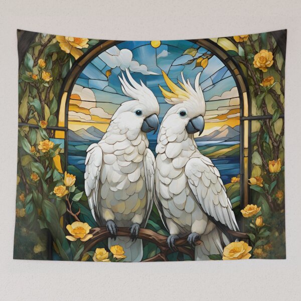 Item preview, Stained Glass White Cockatoo Wearing Yellow Plume designed and sold by Ciervo Primavera.