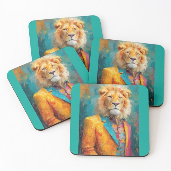 Item preview, Colourful Lion in Suit – Vibrant Animal Portrait Wall Art, Posters & Cards designed and sold by Gino By Design.