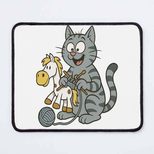 Item preview, Knitting Cat Making a Horse Plushie - Silly Cartoon Style designed and sold by UbraNeon.