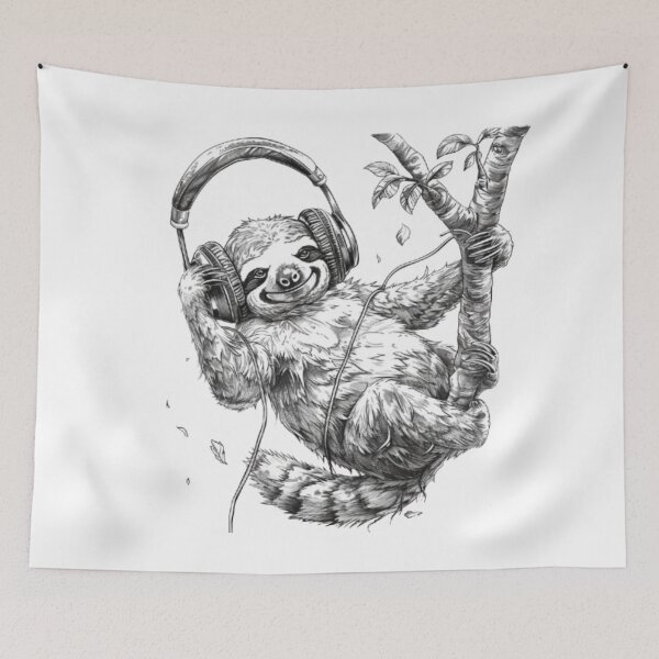 Item preview, “Chill Sloth With Headphones” designed and sold by AlexLineArt.