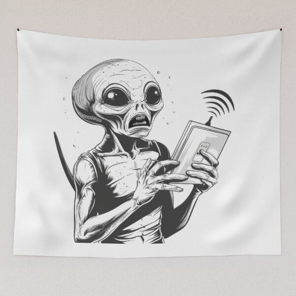 Item preview, “Confused Alien With WiFi Router” designed and sold by AlexLineArt.