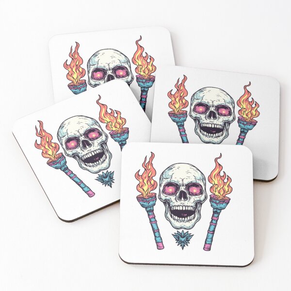 Item preview, Mad skull head with two flaming torches designed and sold by JonysCreativeDesigns.