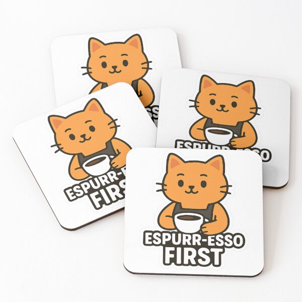 Item preview, Funny Barista Cat – Cute Cartoon Cat with Coffee and "Espurr-esso First" designed and sold by MeowLaugh.