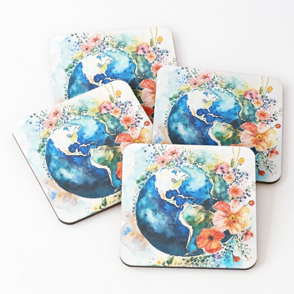 Item preview, Earth Day Watercolor Painting – Planet Surrounded with Floral Beauty designed and sold by soulfulpalette.