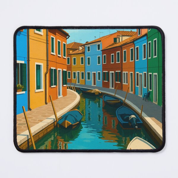 Item preview, Colorful Canal of Burano Italy - Vibrant Travel Art Illustration designed and sold by artecomm.