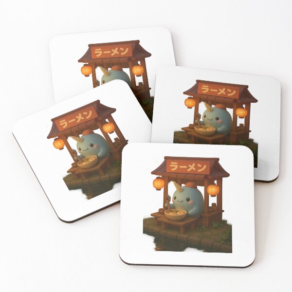 Item preview, Cute Ramen Narwhal Whale Night Market Food Stall - Kawaii Japanese Cottagecore Art designed and sold by Moons Studio.