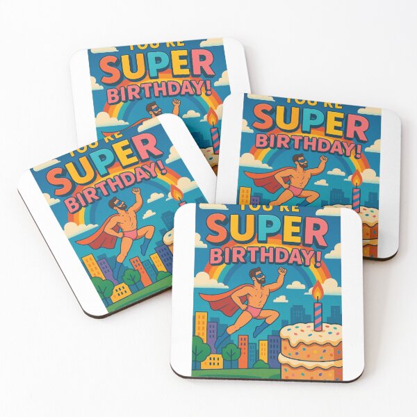 Item preview, Super Gay Birthday Hero with Rainbow and Cake designed and sold by Aryabek.