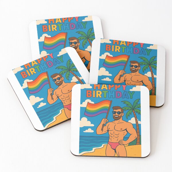 Item preview, Gay Beach Birthday with Rainbow Flag and Palm Trees designed and sold by Aryabek.