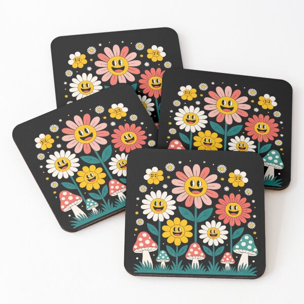 Item preview, Retro smiley flowers and Mushrooms designed and sold by BuxomBabe21.