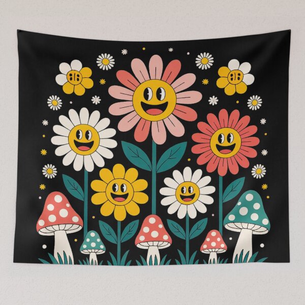 Item preview, Retro smiley flowers and Mushrooms designed and sold by BuxomBabe21.