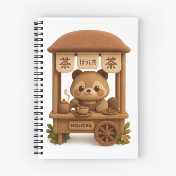 Item preview, Cute Raccoon Tanuki Tea Cart Hojicha Barista - Cute Japanese Cottagecore 3D Art designed and sold by Moons Studio.