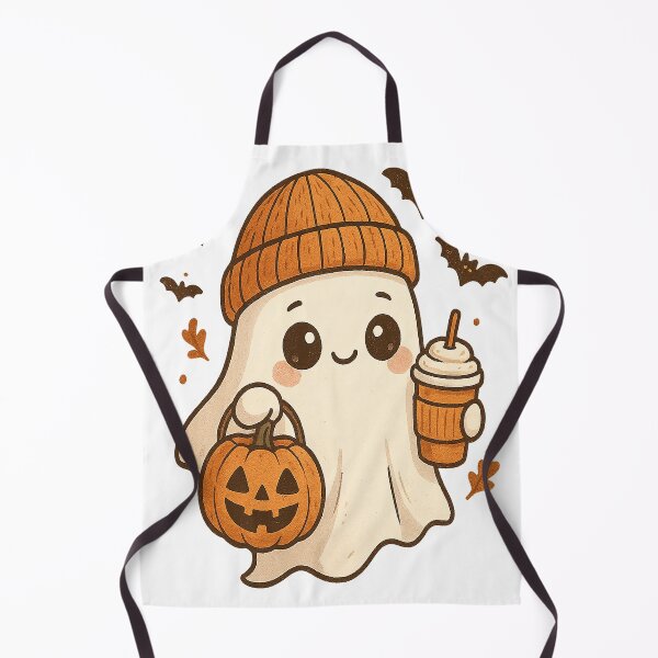 Item preview, “Cute Ghost with Pumpkin Spice & Jack-O’-Lantern — Cozy Halloween Shirt Design” designed and sold by alw951.