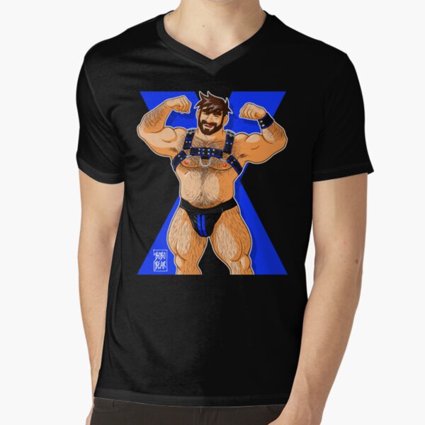 ADAM LIKES HARNESS - BLUE V-Neck T-Shirt