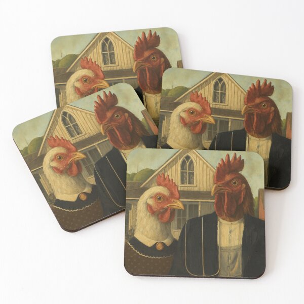 Item preview, American Gothic Chicken Parody – Funny Farm Animal Artwork designed and sold by FreshInkThreads.