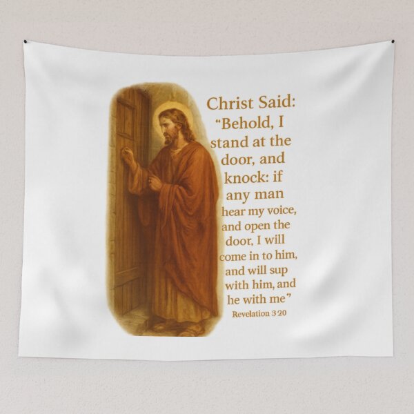 Item preview, Christ Said: Behold, I Stand at the Door and Knock – Revelation 3:20 | Golden Christian Artwork designed and sold by GogoVibes.