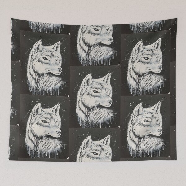 Item preview, Wolf with white drip - Black and white acrylic on Canvas designed and sold by HBOriginalsArt.