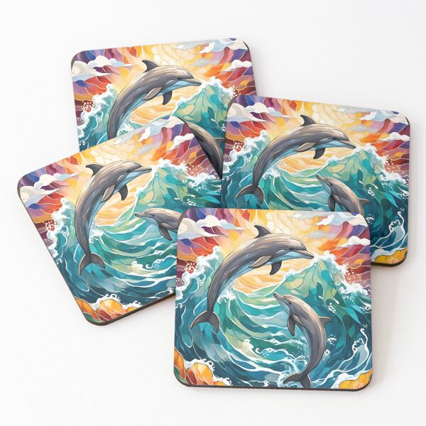 Item preview, Stained Glass Dolphins Playing with Ocean Waves designed and sold by Ciervo Primavera.
