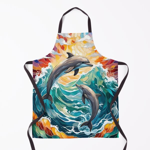 Item preview, Stained Glass Dolphins Playing with Ocean Waves designed and sold by Ciervo Primavera.