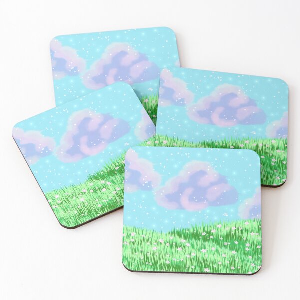 Item preview, Flower field with dreamy clouds and crescent moon designed and sold by hseart.