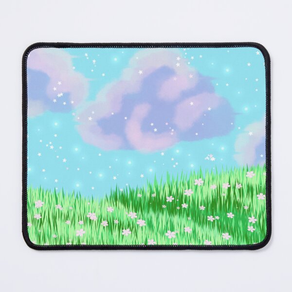 Item preview, Flower field with dreamy clouds and crescent moon designed and sold by hseart.