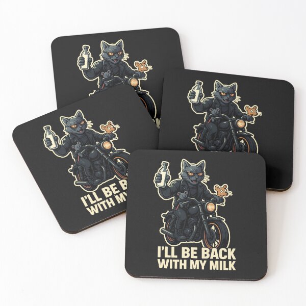 Item preview, Cyborg Cat on a Motorcycle with Milk | Funny Quote "I'll Be Back with My Milk" designed and sold by All Creative Designer.