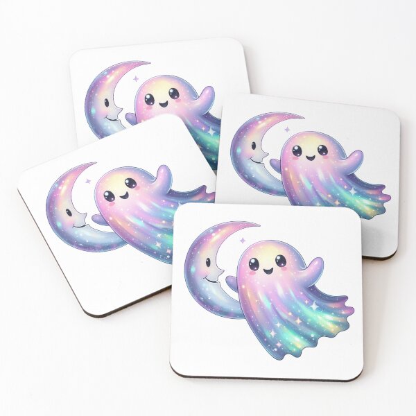 Item preview, Cute funny neon colorful glitter ghost with moon- cute spooky aesthetic  designed and sold by cocomelon168.