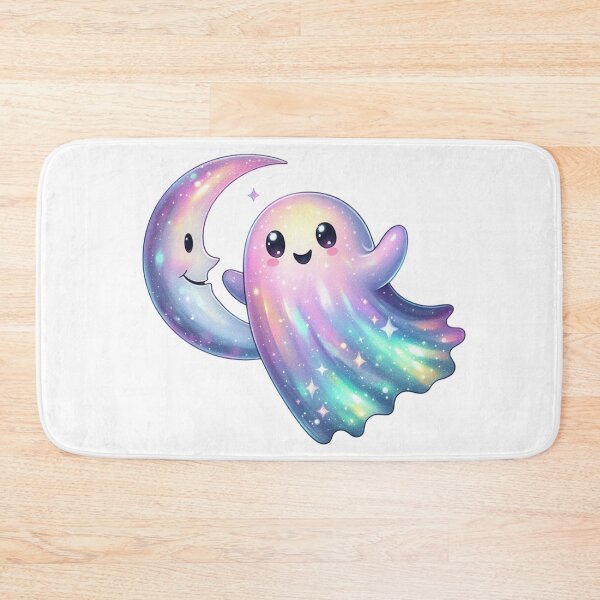 Item preview, Cute funny neon colorful glitter ghost with moon- cute spooky aesthetic  designed and sold by cocomelon168.
